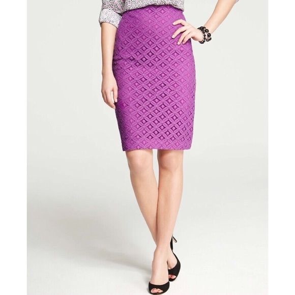 Ann Taylor Dresses & Skirts - NEW Ann Taylor Perforated Purple Lace Pencil Skirt Size 4